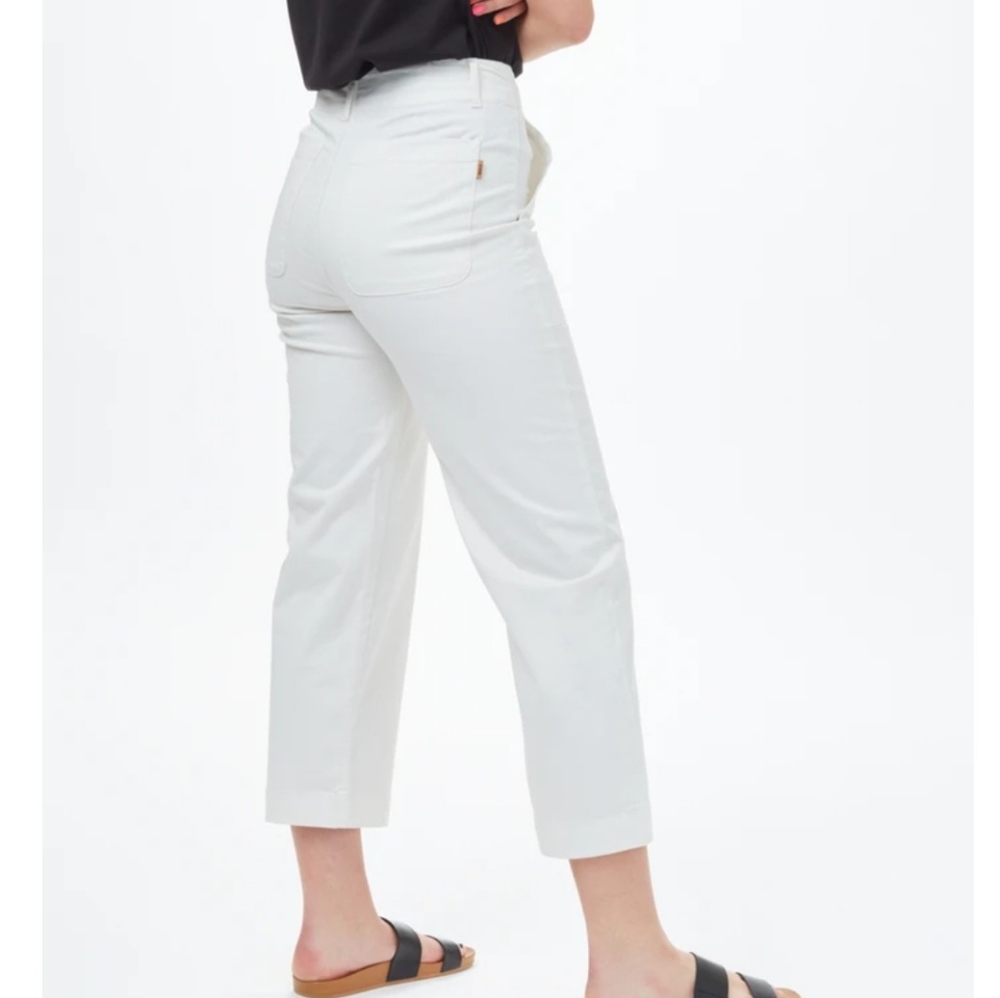 Tentree white twill cropped wide leg pant